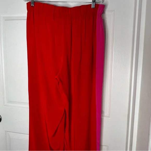 Diane Von Furstenberg red pink 100% silk pants drawstring pants Sz M - Picture 6 of 8